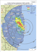 Fig. 1 – 80 km zone of Fukushima prefecture showing the deposition of  Cs-137. - click for full size image